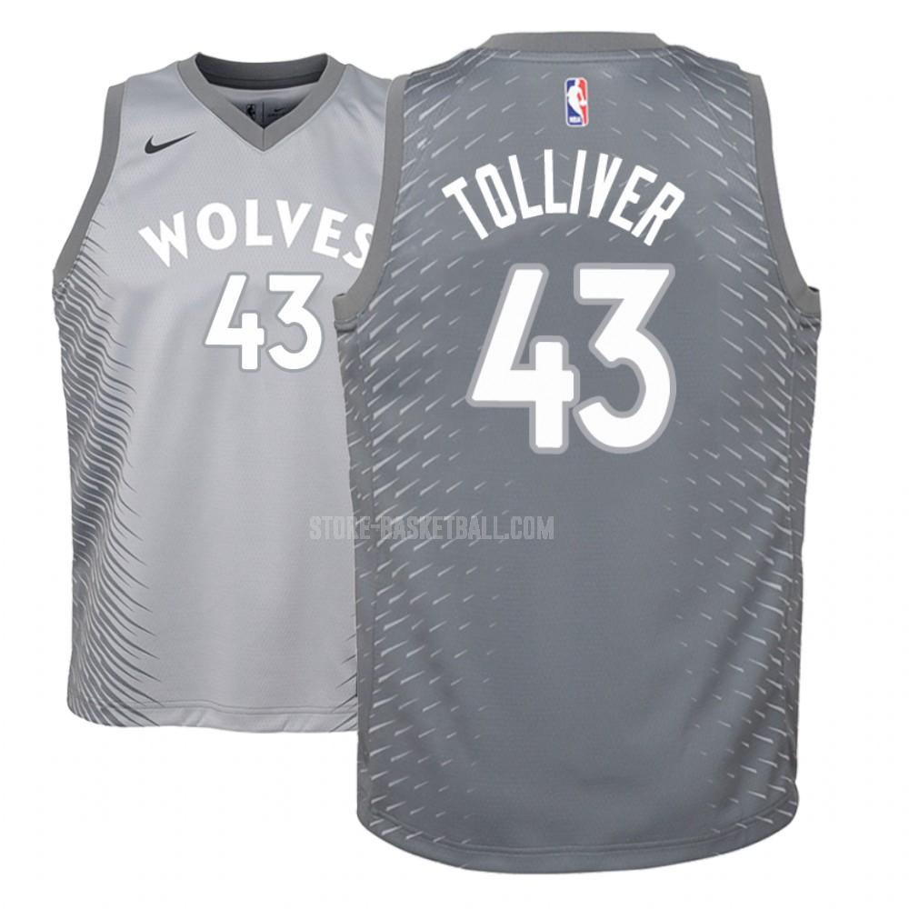 minnesota timberwolves anthony tolliver 43 gray city edition youth replica jersey