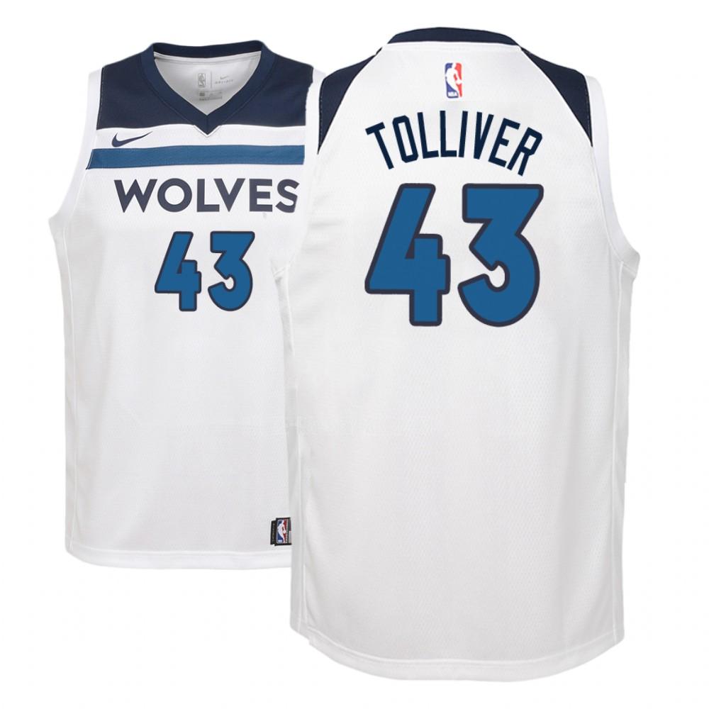 minnesota timberwolves anthony tolliver 43 white association youth replica jersey