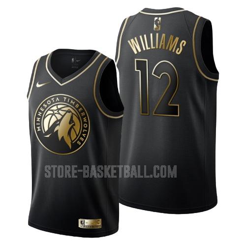 minnesota timberwolves cj williams 12 black golden edition men's replica jersey