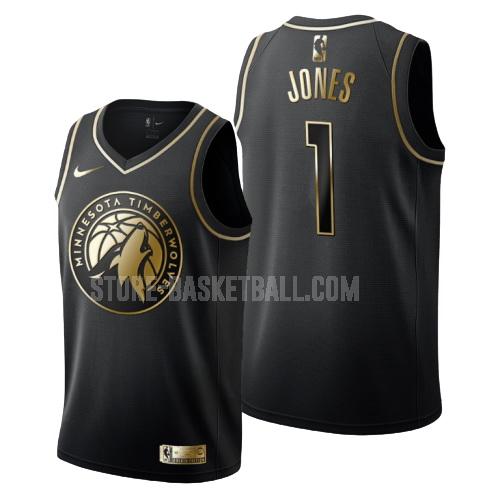 minnesota timberwolves tyus jones 1 black golden edition men's replica jersey