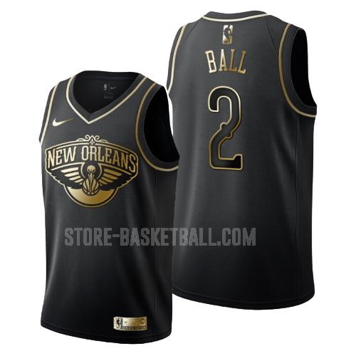 new orleans pelicans lonzo ball 2 black golden edition men's replica jersey