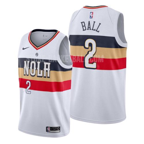 new orleans pelicans lonzo ball 2 white earned edition men's replica jersey