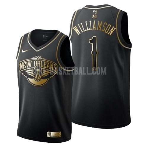 new orleans pelicans zion williamson 1 black golden edition men's replica jersey