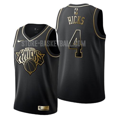 new york knicks isaiah hicks 4 black golden edition men's replica jersey