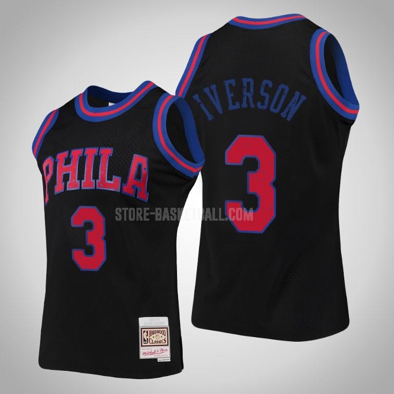 philadelphia 76ers allen iverson 3 black rings collection men's replica jersey