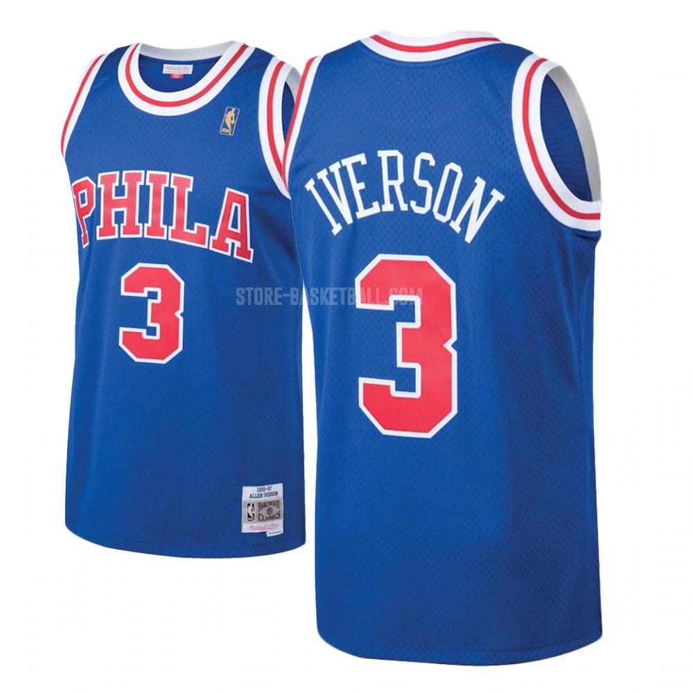 philadelphia 76ers allen iverson 3 blue hardwood classics men's replica jersey