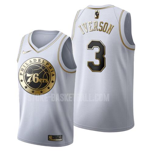 philadelphia 76ers allen iverson 3 white golden edition men's replica jersey
