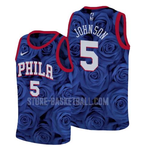 philadelphia 76ers amir johnson 5 blue rose flower men's replica jersey