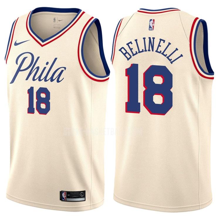 philadelphia 76ers marco belinelli 18 cream color city edition men's replica jersey