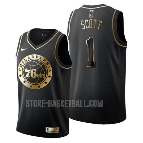philadelphia 76ers mike scott 1 black golden edition men's replica jersey