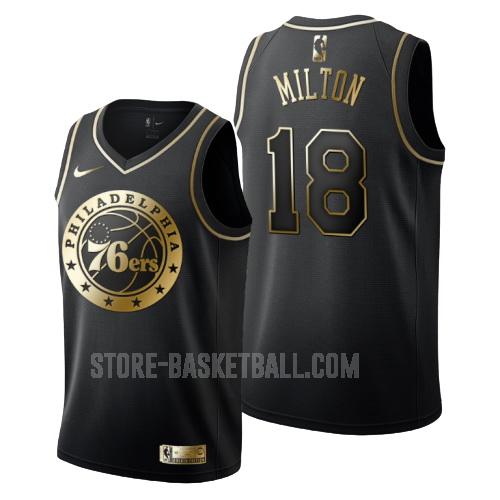 philadelphia 76ers shake milton 18 black golden edition men's replica jersey