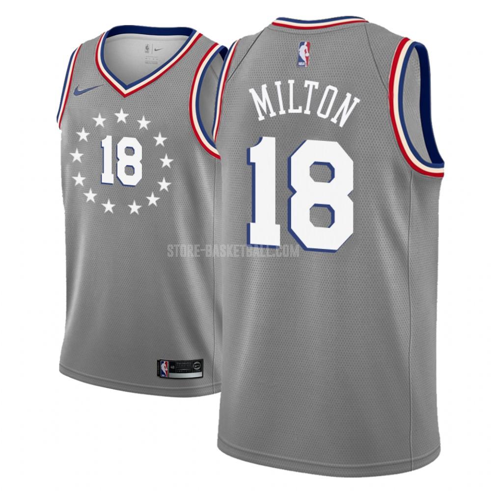 philadelphia 76ers shake milton 18 gray city edition men's replica jersey