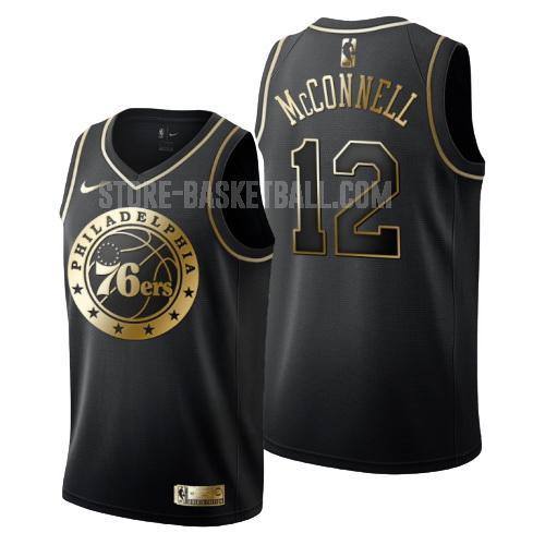 philadelphia 76ers tj mcconnell 12 black golden edition men's replica jersey