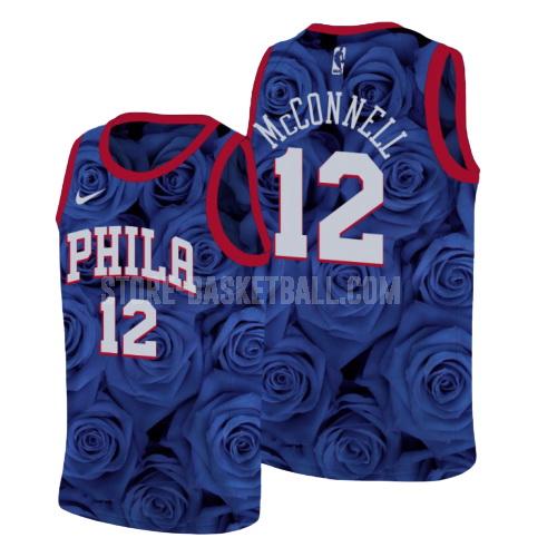 philadelphia 76ers tj mcconnell 12 blue rose flower men's replica jersey