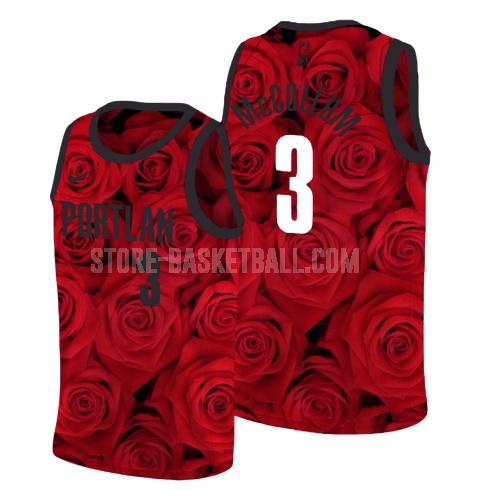 portland trail blazers cj mccollum 3 red rose flower men's replica jersey