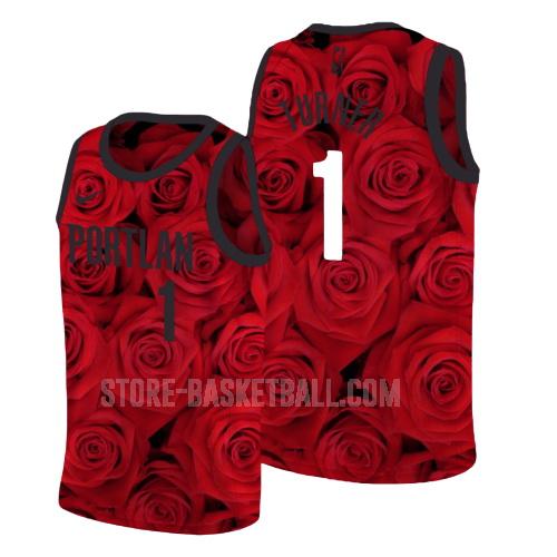portland trail blazers evan turner 1 red rose flower men's replica jersey