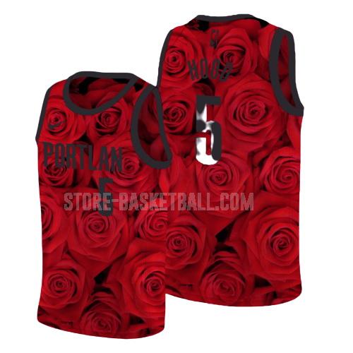 portland trail blazers rodney hood 5 red rose flower men's replica jersey