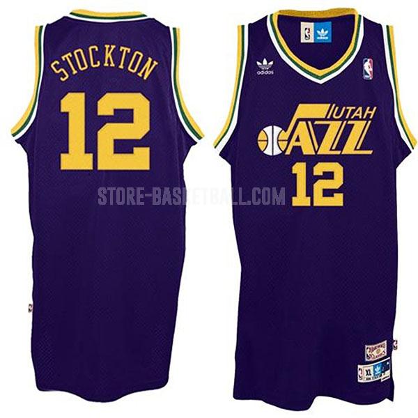 utah jazz john stockton 12 purple throwback men's replica jersey